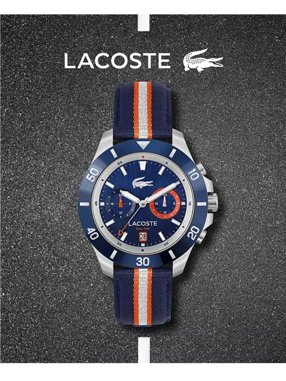 Blue Lacoste Blue and Orange Sport Chronograph Watch